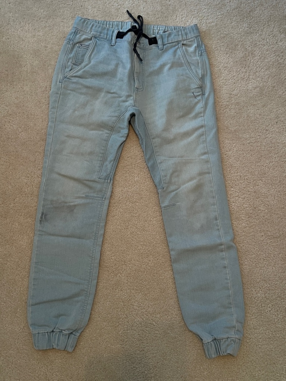 Bullhead Denim Co.  Drawstring Denim Joggers Distressed Light Wash